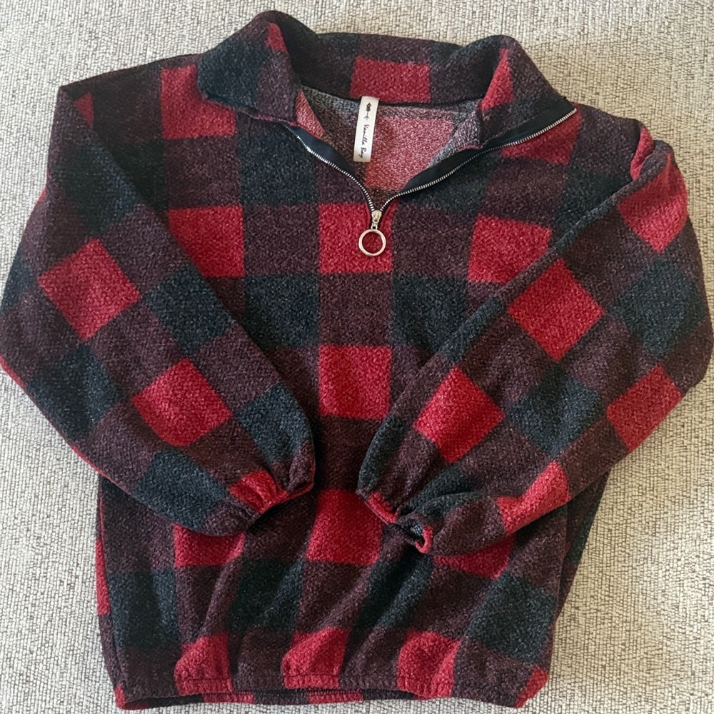Vanilla Bay, Red and Black Plaid Quarter-Zip Pullover